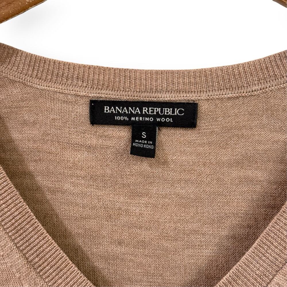 Banana Republic Sweater Womens Small Tan Merino Wool V Neck Long Sleeve Soft - Picture 2 of 7